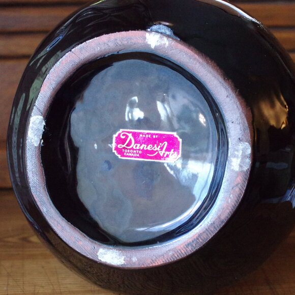 Red and Black Vase, Red Over Black 10" Vase, Danesi Arts Pottery, 1960s Fat Lava - Picture 3 of 6